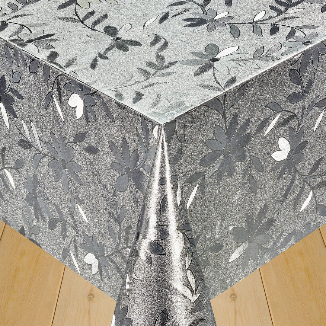 Blomranka Silver - Silver färgad vaxduk med blomrankor