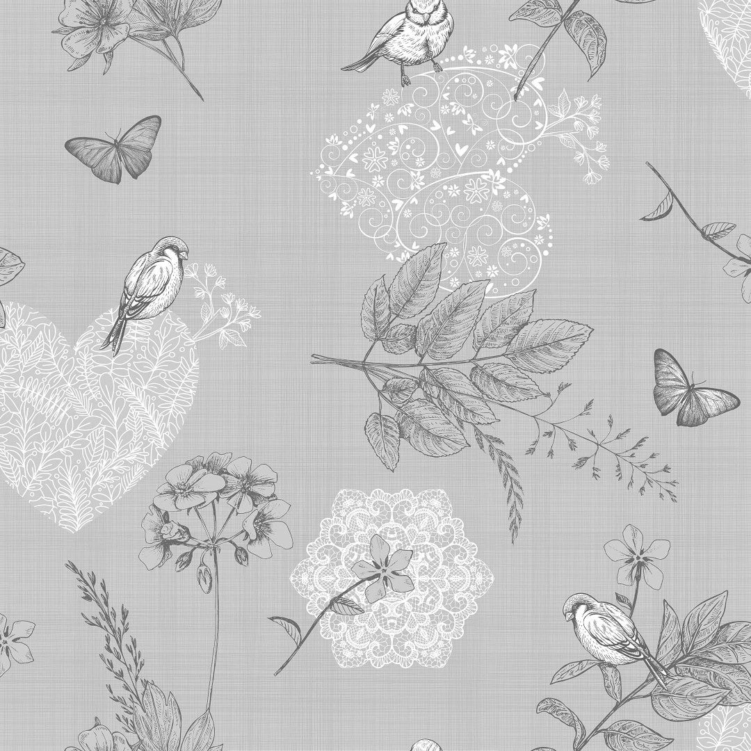 Småfåglar i trädgården - Grå vaxduk med finkar