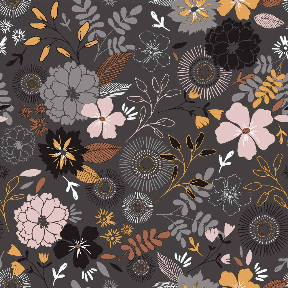 Vacker blomsterprakt - Rund vaxduk med blommor på mörk bakgrund