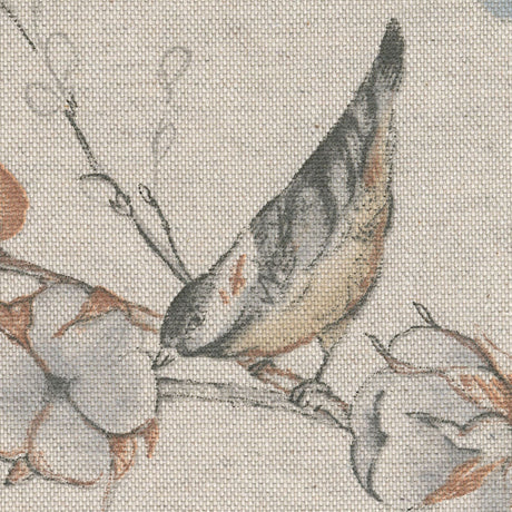 Snöbär och fåglar - Textilduk i linnelook, närbillede