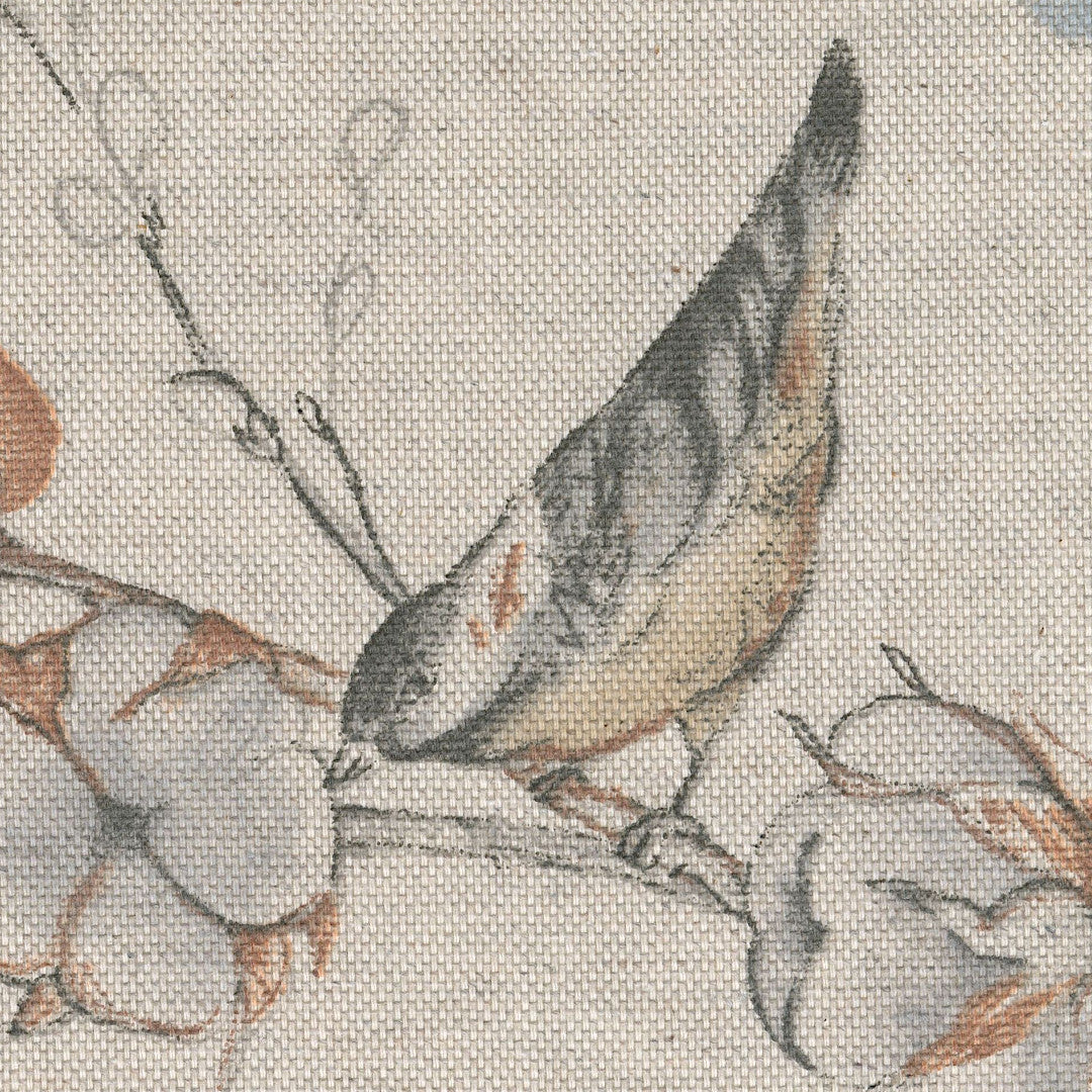 Snöbär och fåglar - Textilduk i linnelook, närbillede