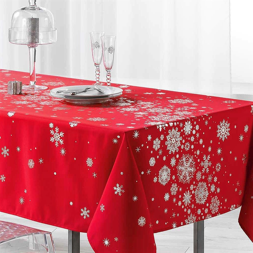 Constellation Snöhimmel röd - Julduk med fläckskydd, 150 x 300 cm