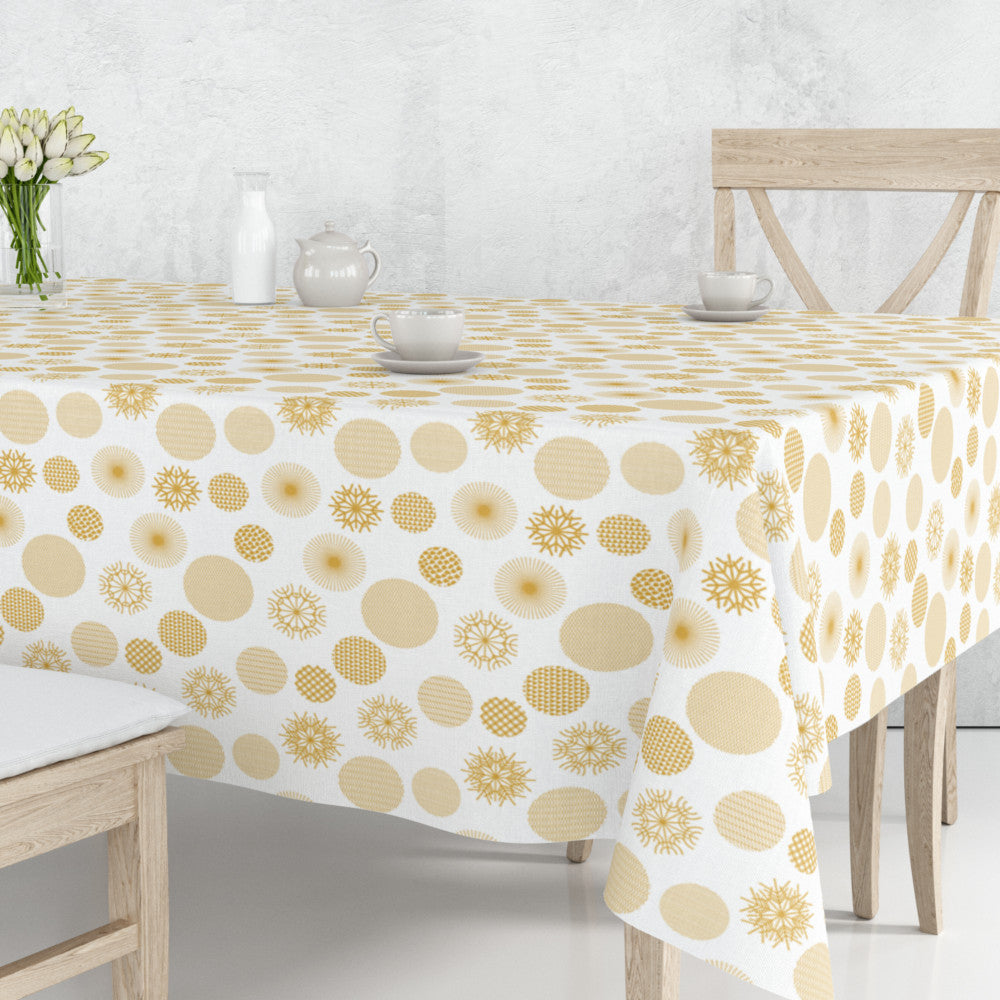 Snow Blanco - Jultextilvaxduk med iskristaller i guld