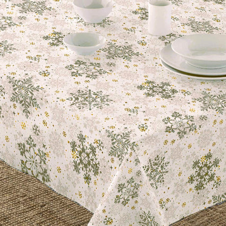 Snow - Jultextilvaxduk  råvit med iskristaller