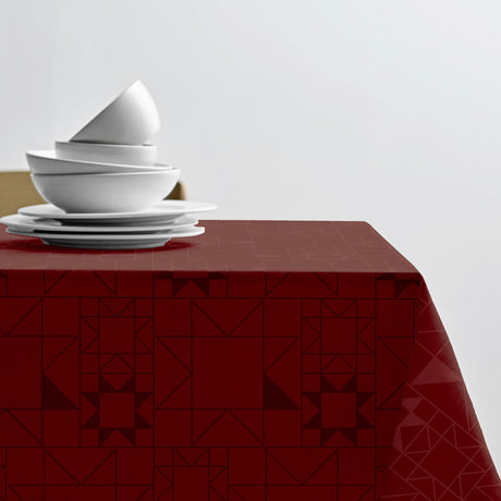 Södahl Star Damast Julduk Röd på bordet med elegant dukning 140x270