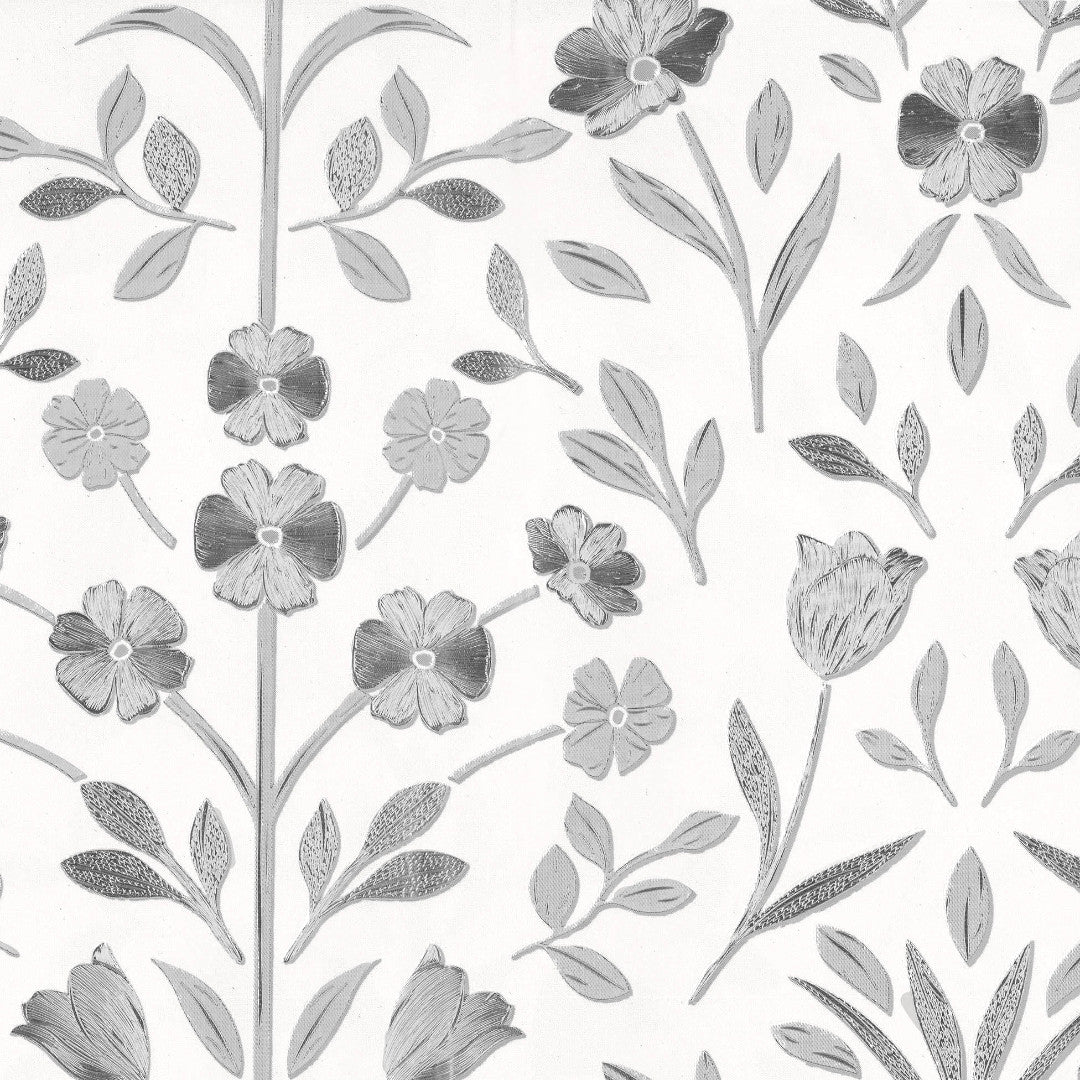 Närbild av Silverflor Elegance - Vaxduk med präglade silverblommor