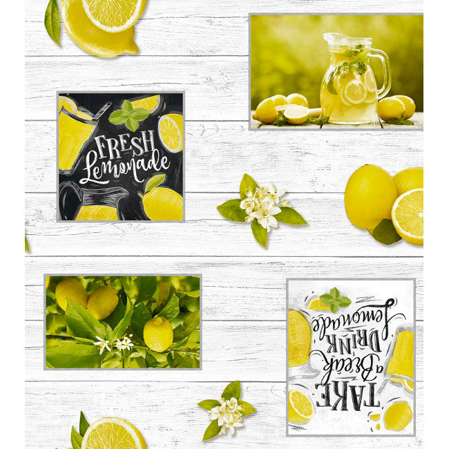 Sommar och citroner - vaxduk med citroner på grå plankor