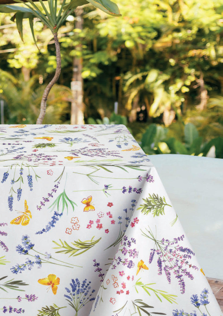 Miljöbild Sommar och Nektar - Vaxduk med färgglada blommor och fjärilar