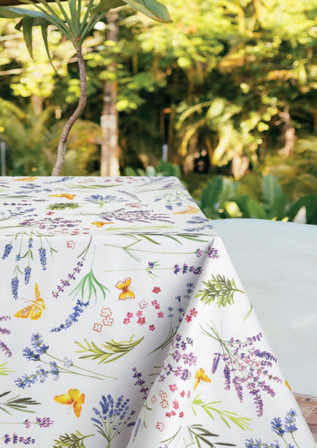 Miljöbild Sommar och Nektar - Vaxduk med färgglada blommor och fjärilar