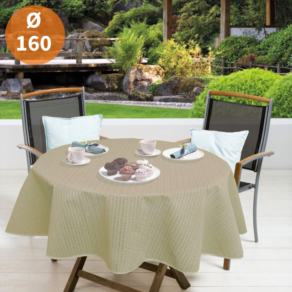 Gardesse grå/beige Ø 160 cm - Rund sommarduk till trädgårdsbordet