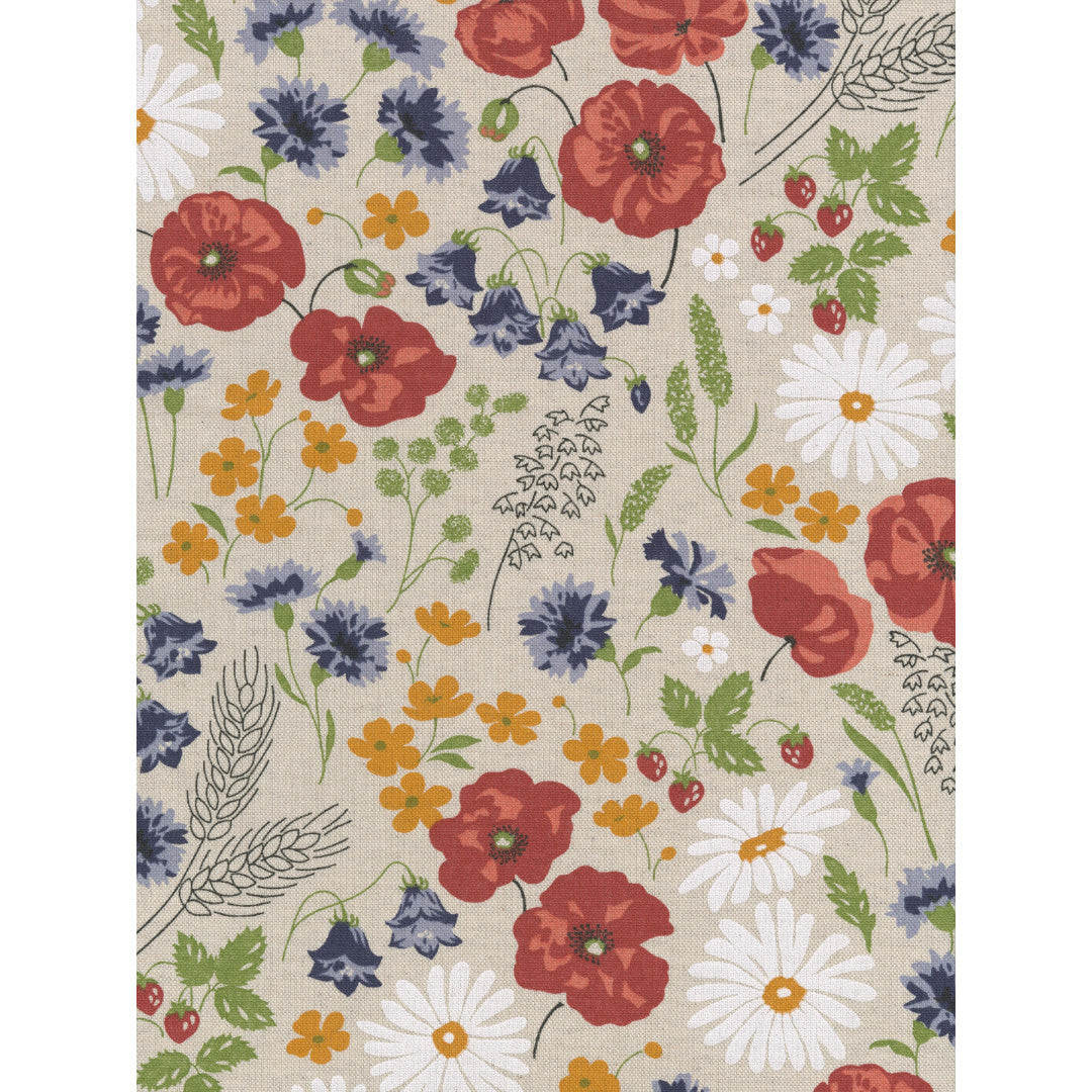 Sommaräng - Textilduk i linnelook med fina blommor