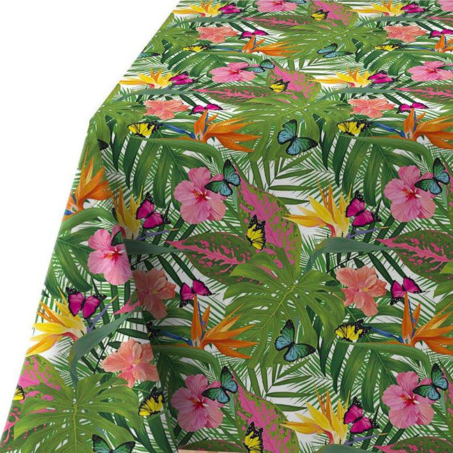 På bordet Fjärilar i tropiskt paradis - Vaxduk med fjärilar och tropiska växter