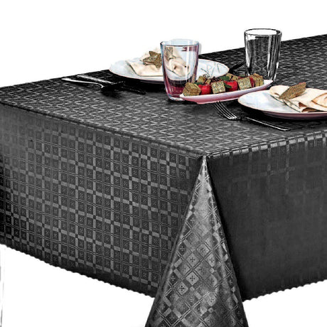 Svart Damast -  damast präglad vaxduk med mönster