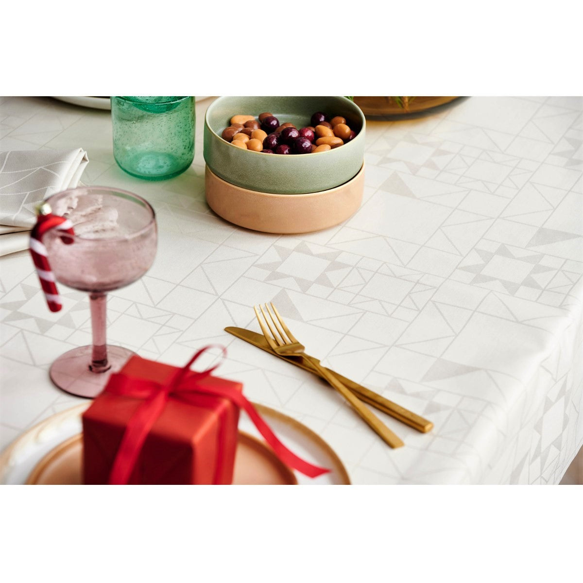 Södahl Star Damast Ljus Beige - Klassisk Julduk, med stjärnor