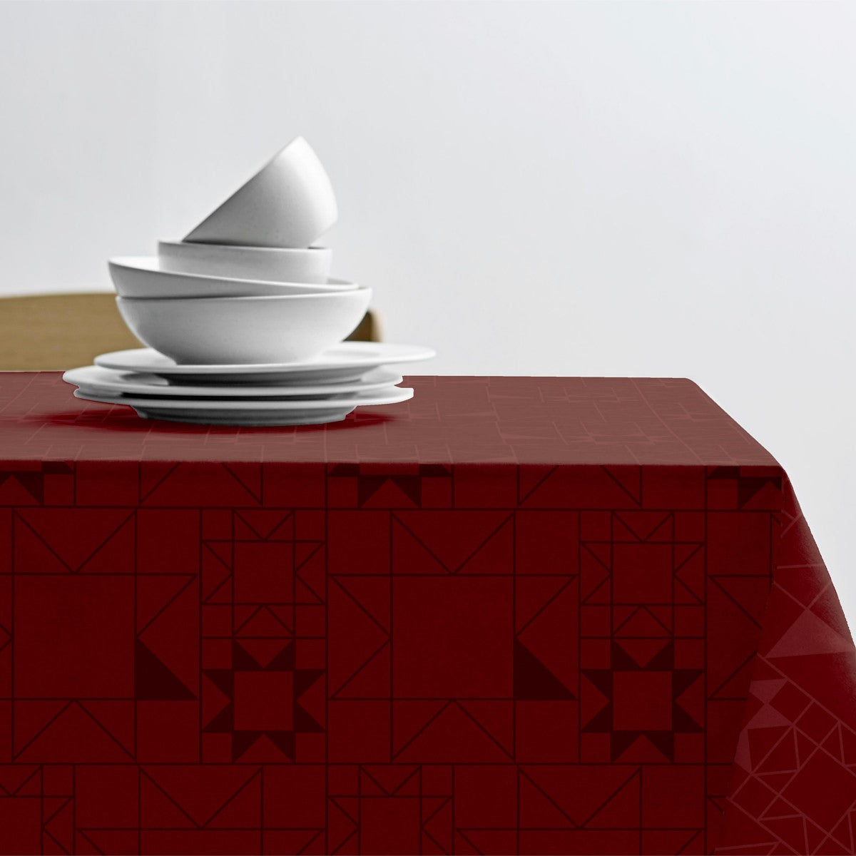 Södahl Star Damask Red - Klassisk julduk - Damastvävd textilvaxduk, glidskydd, hörn