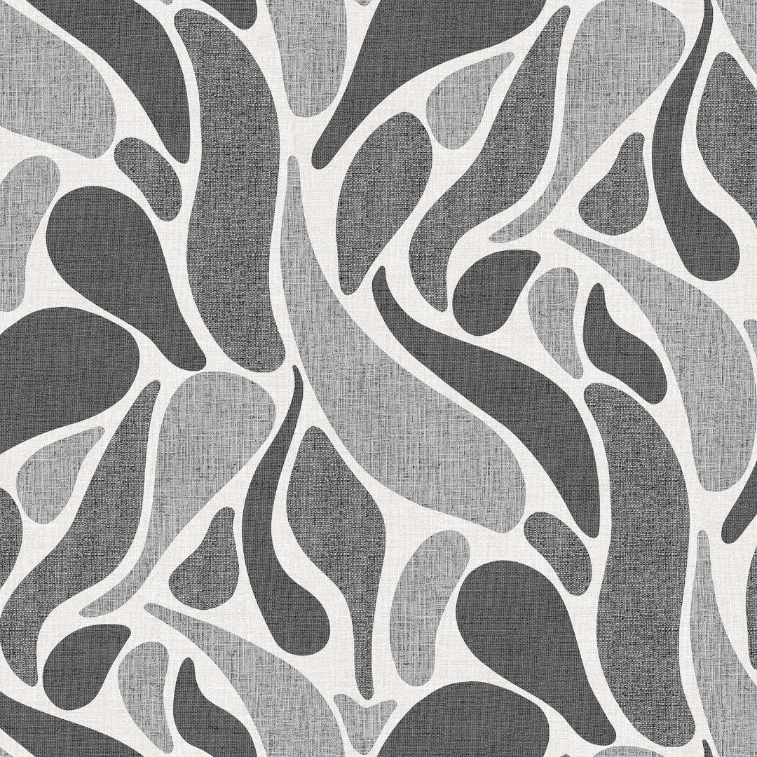Närbild avStone Grey Wave - Vaxduk med böljande mönster i grå nyanser