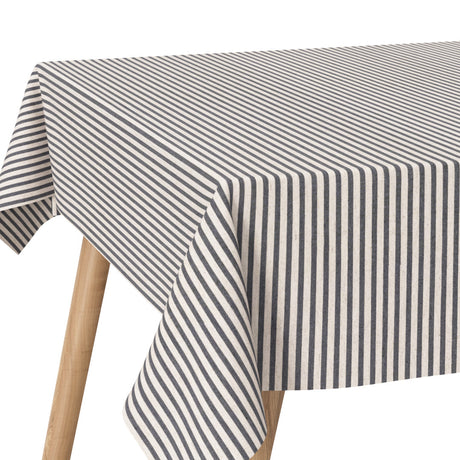 Miljöbild med Ränder På Tvärs Grå - textilduk i linnelook med ränder och glidskydd