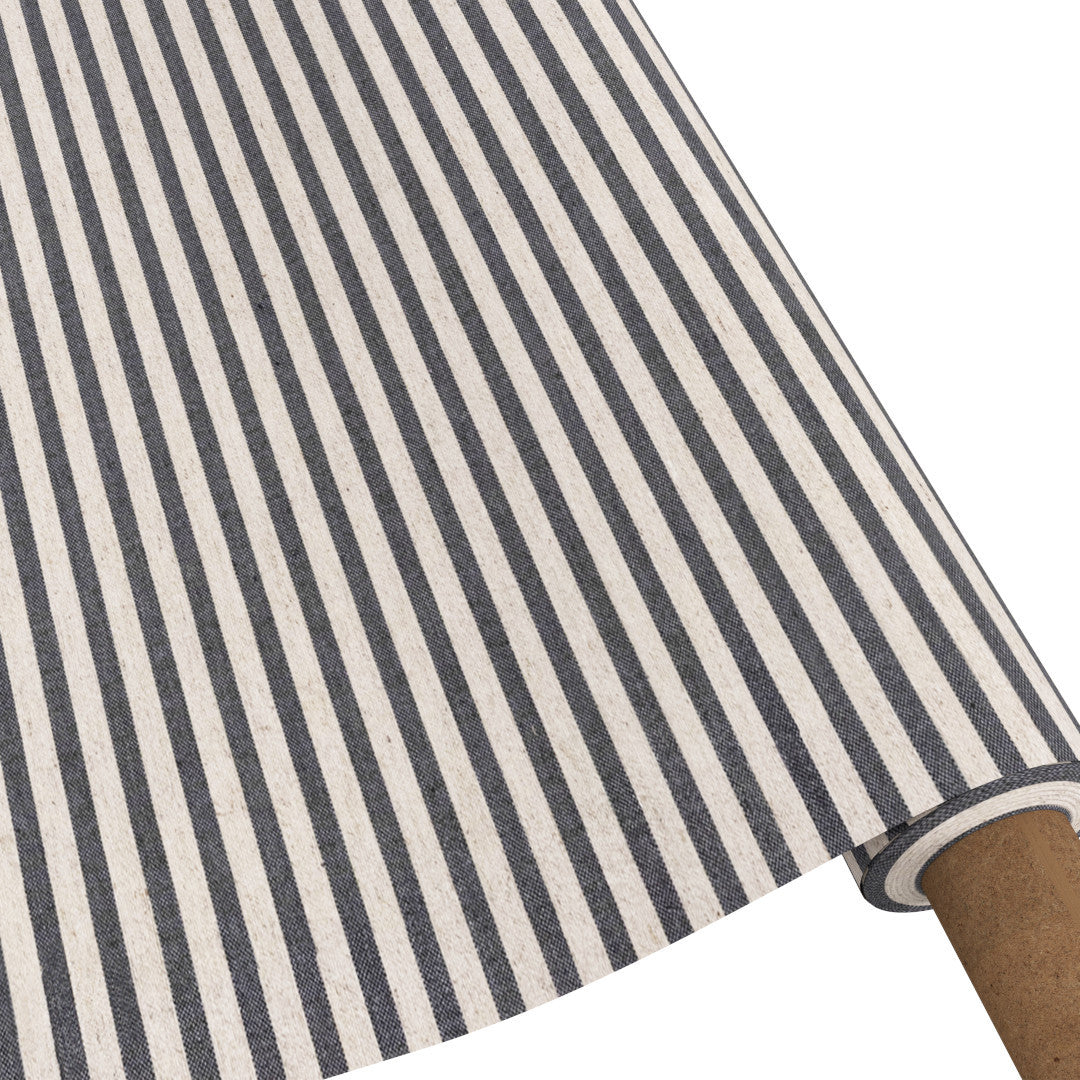 Ränder På Tvärs Grå - rund textilduk i linnelook med ränder