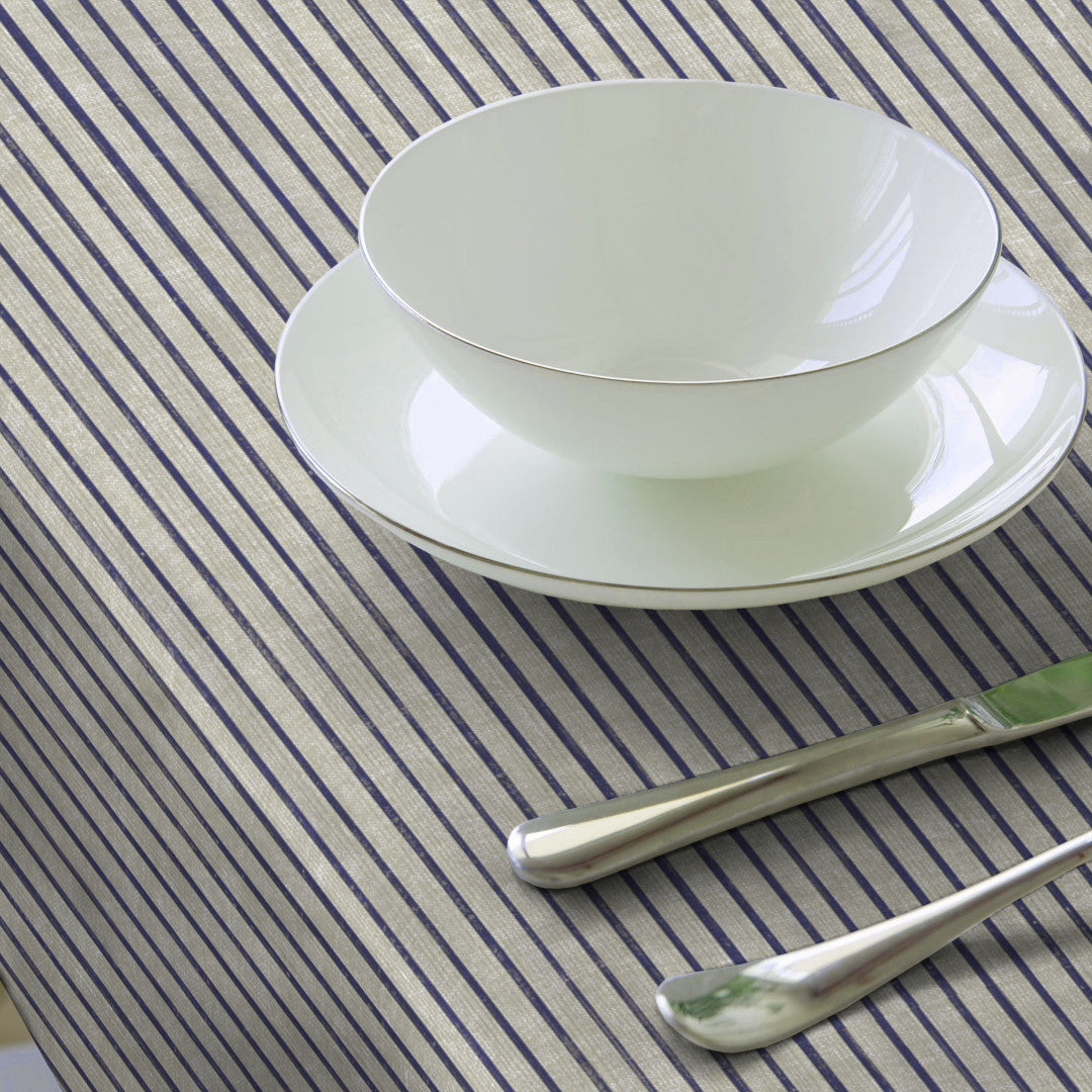 Sunna Blue - Vaxduk med ränder och linnelook