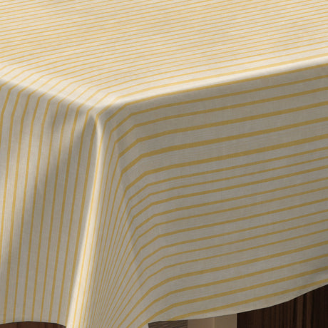 Sunna Yellow - Vaxduk med ränder och linnelook, hörn