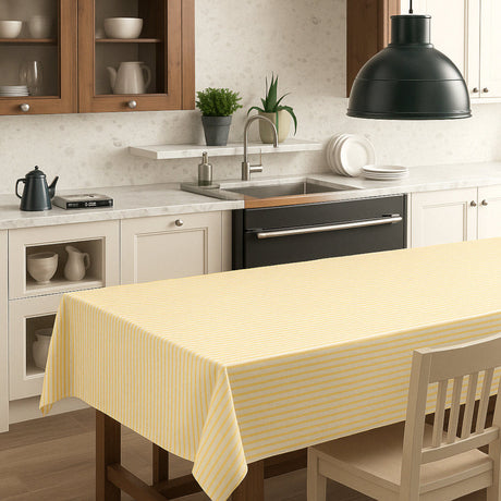 Sunna Yellow - Vaxduk med ränder och linnelook