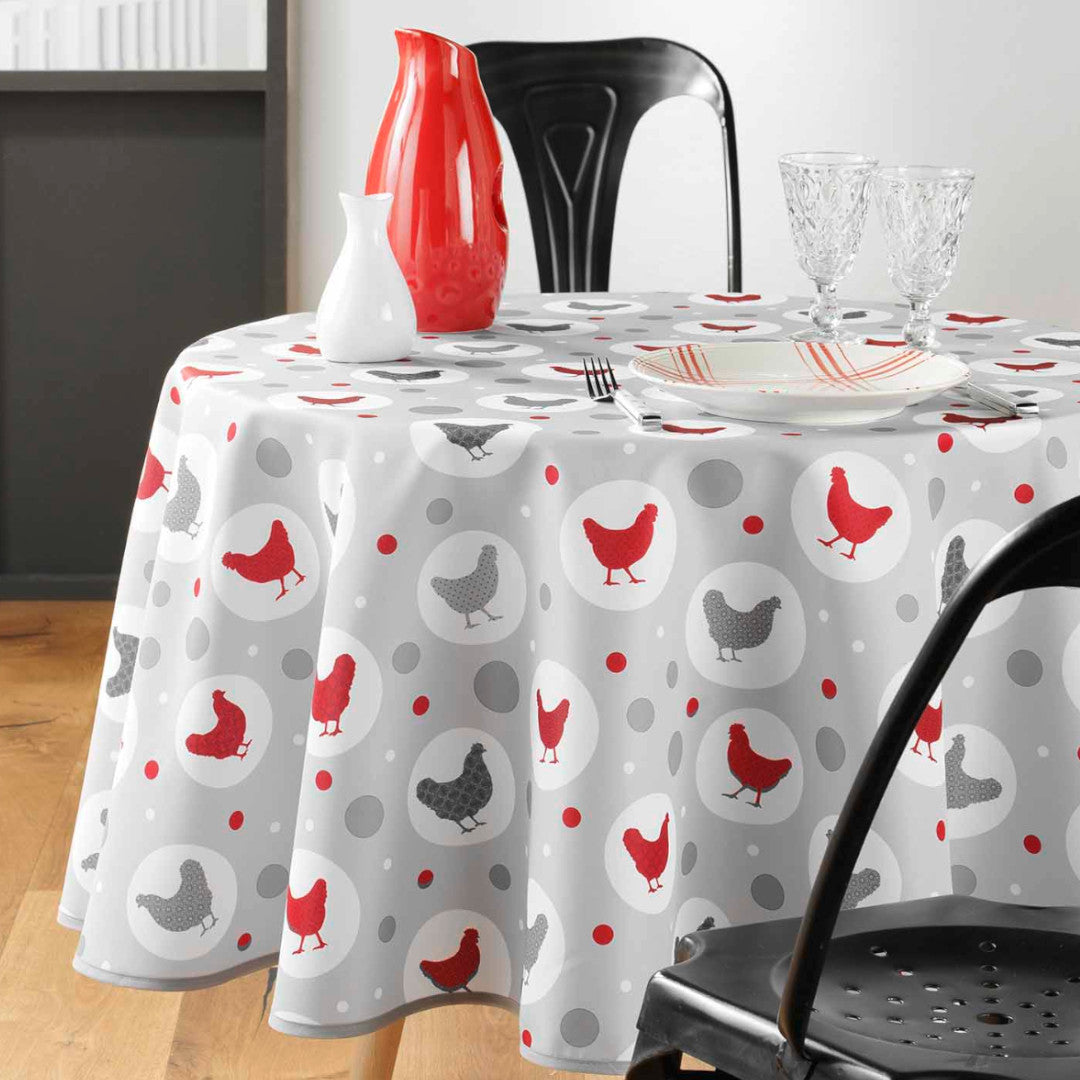 Suzette Natural - Rund vaxduk med höns, Ø 155 cm