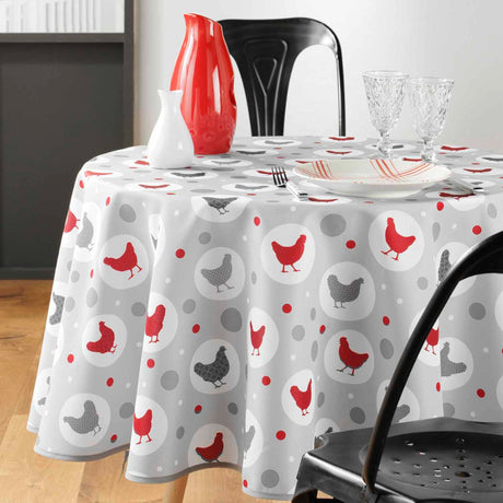 Suzette Natural - Rund vaxduk med höns, Ø 155 cm