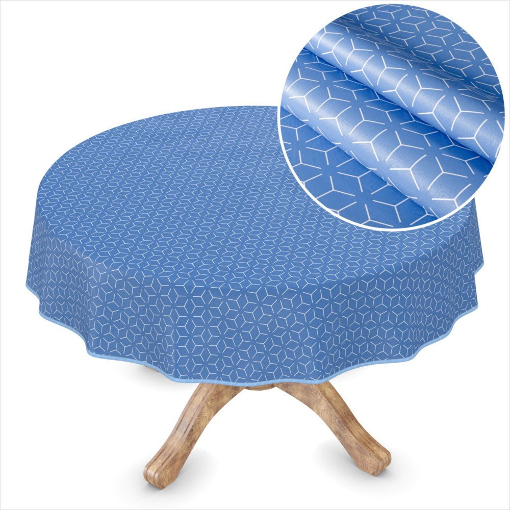 Symmetry New York Blue - Vaxduk med grafiskt mönster som rund duk