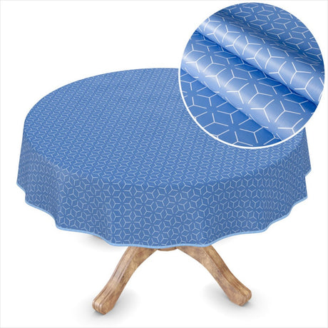 Symmetry New York Blue - Vaxduk med grafiskt mönster som rund duk