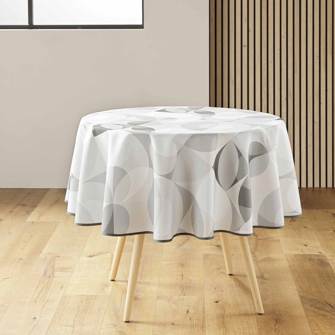 Tessouro Natural rund duk med geometriskt grått mönster