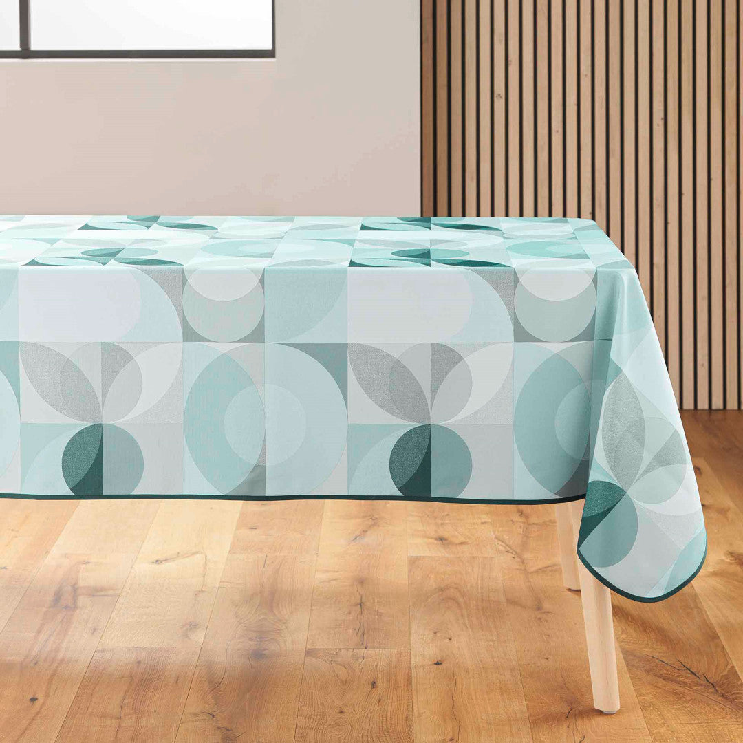 Tessouro Sage rektangulär duk med cirkulära mönster i nyanser av grönt och grått