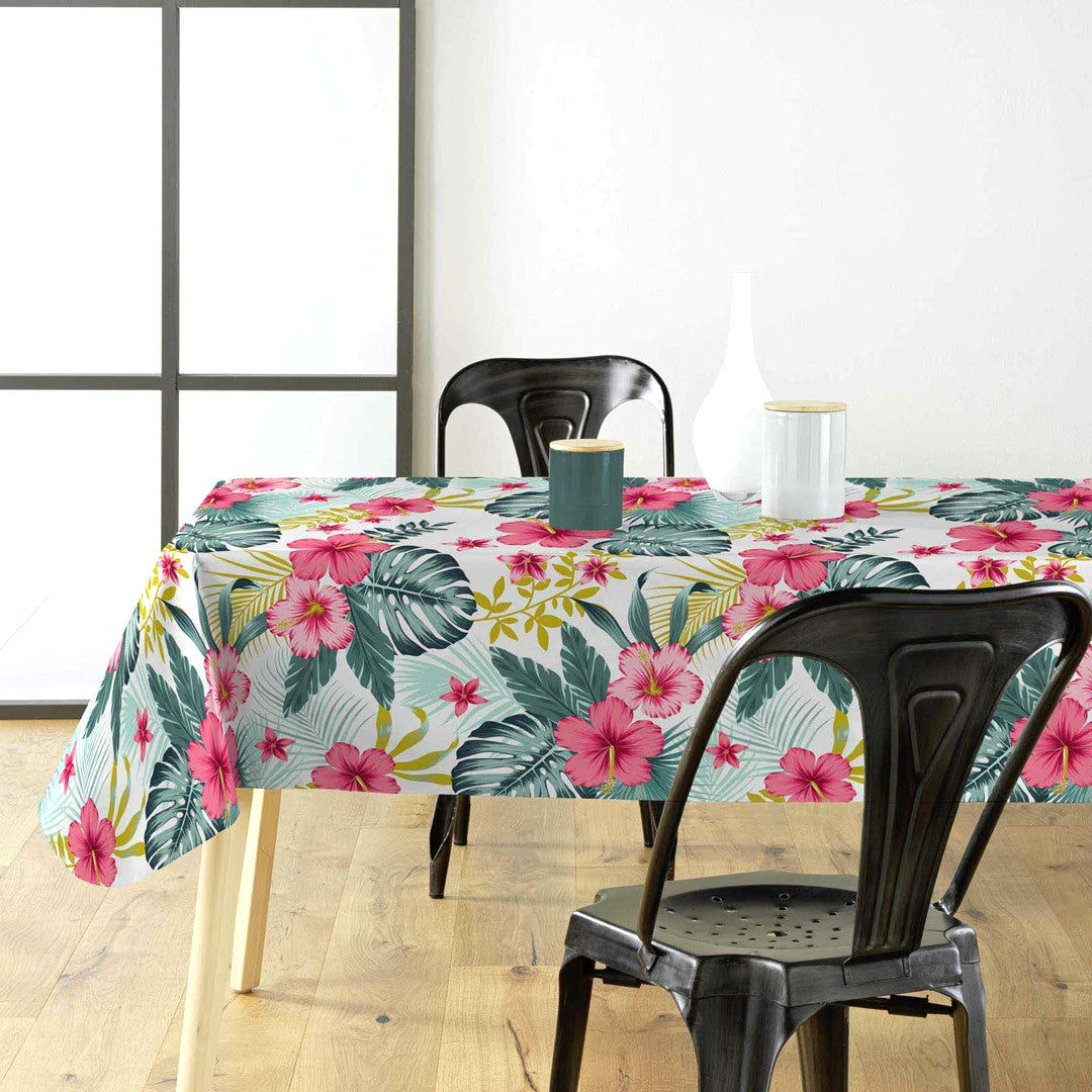 På bordet Textilia Bella White Vit vaxduk med blommor och blad