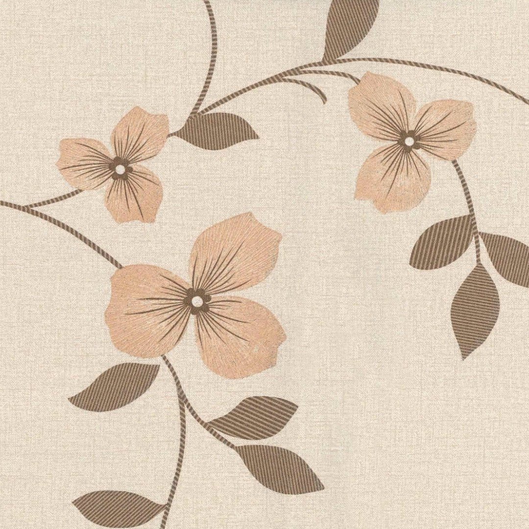 Närbild av Textilia Glitter Floreal - Ljus beige vaxduk med blomsterrankor