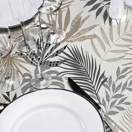 Gardenia vaxduk med tropiska blad, dukat bord