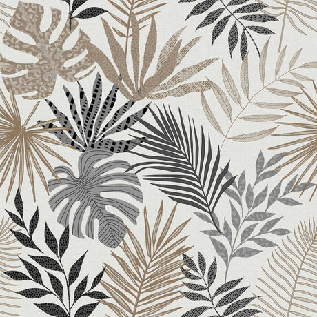 Gardenia vaxduk med tropiska blad, grå/beige/brun