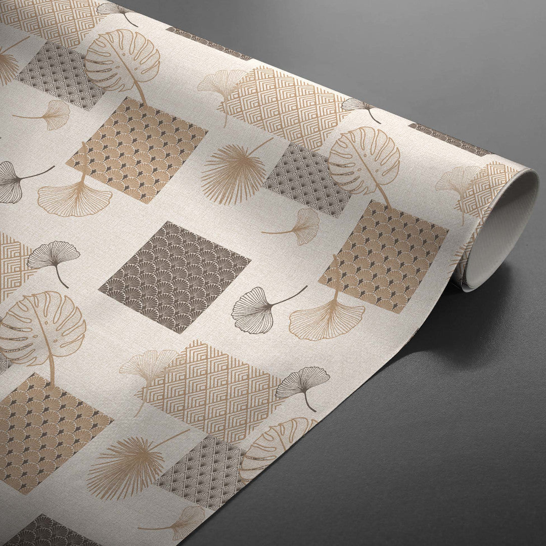 Textilia Glitter Rialto - Vaxduk med blad och art deco-inspirerade rutor på rulle