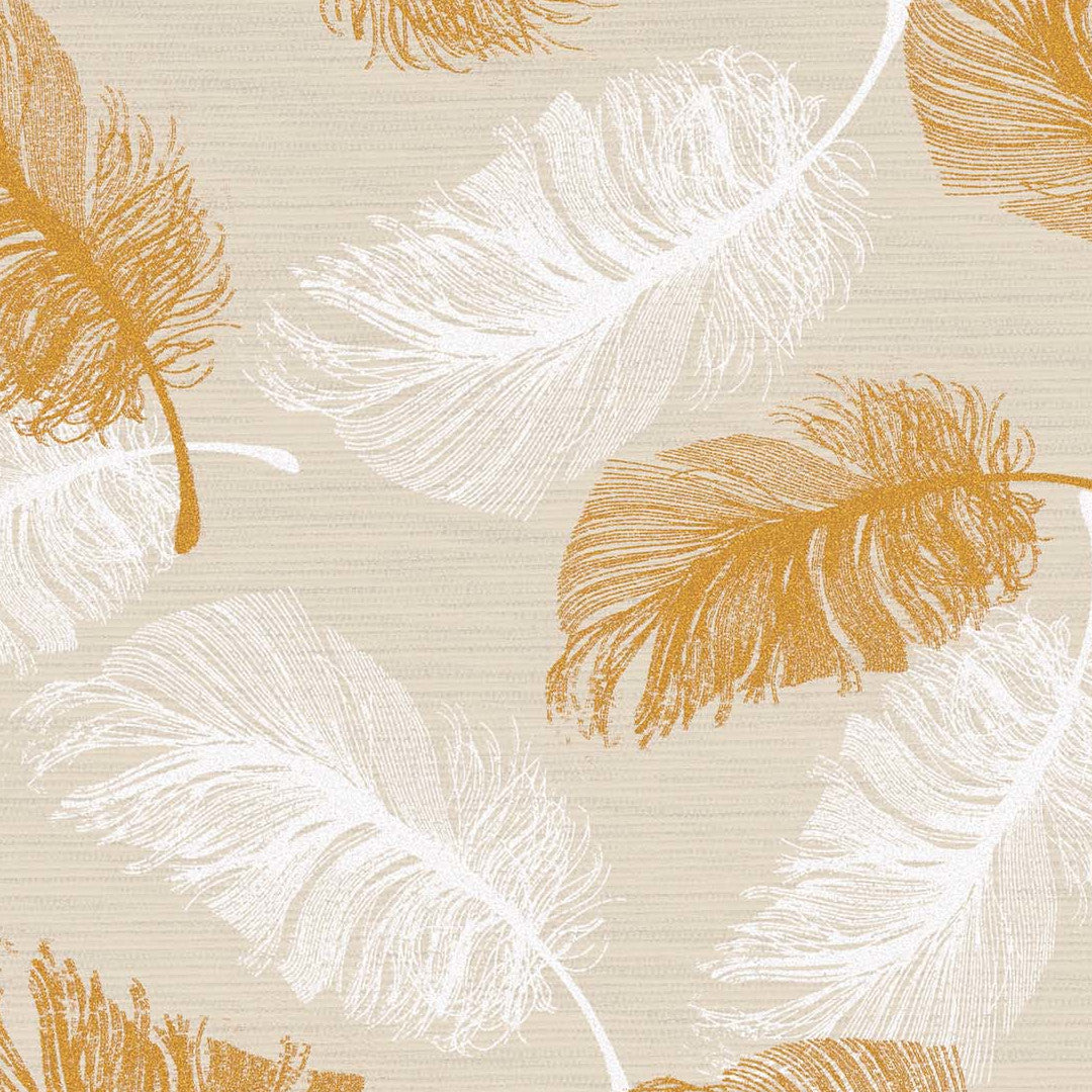 Närbild av Textilia Glitter Sarina - Vaxduk med vackra fjädrar i silver- och guld.