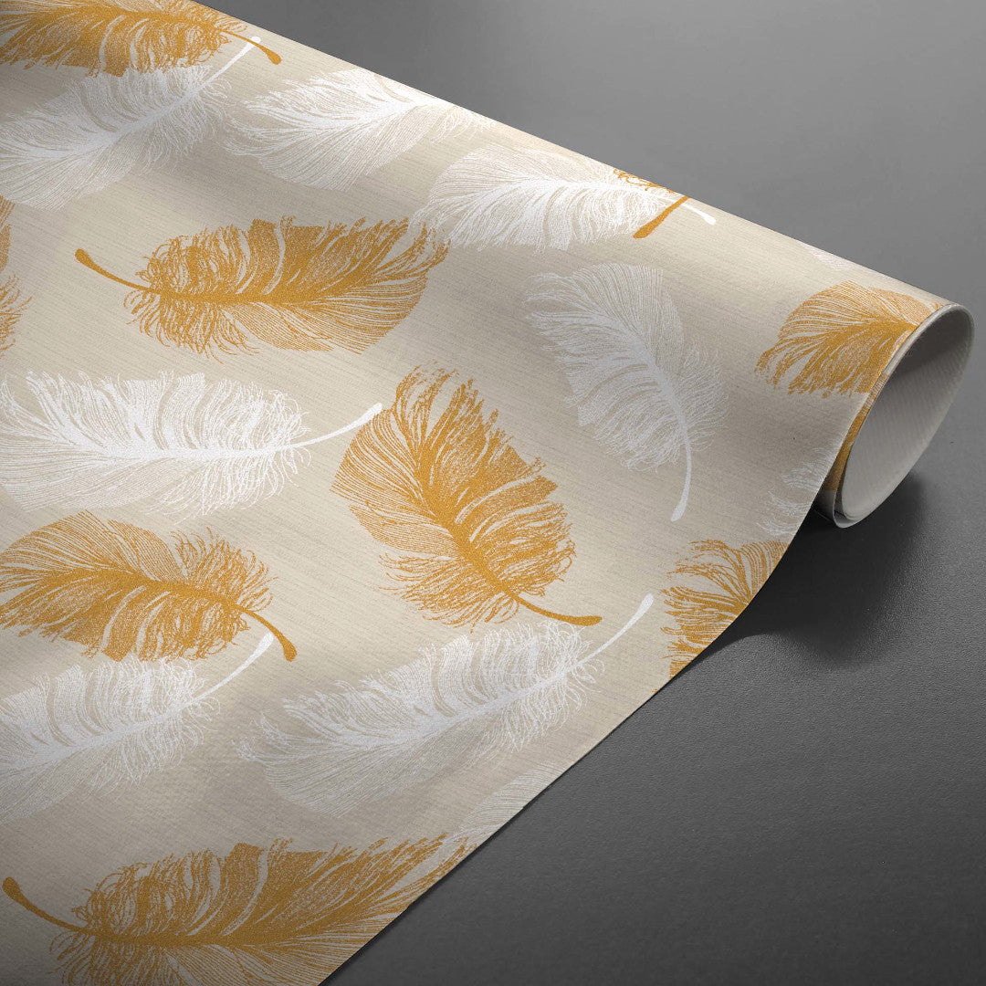 Textilia Glitter Sarina - Vaxduk med vackra fjädrar i silver- och guld på rulle