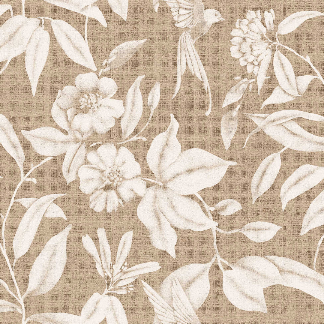 Närbild avTextilia Miosotis Natur - Vaxduk med blad og linnelook