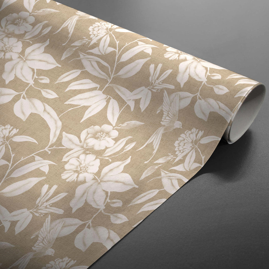 På rulle Textilia Miosotis Natur - Vaxduk med blad og linnelook