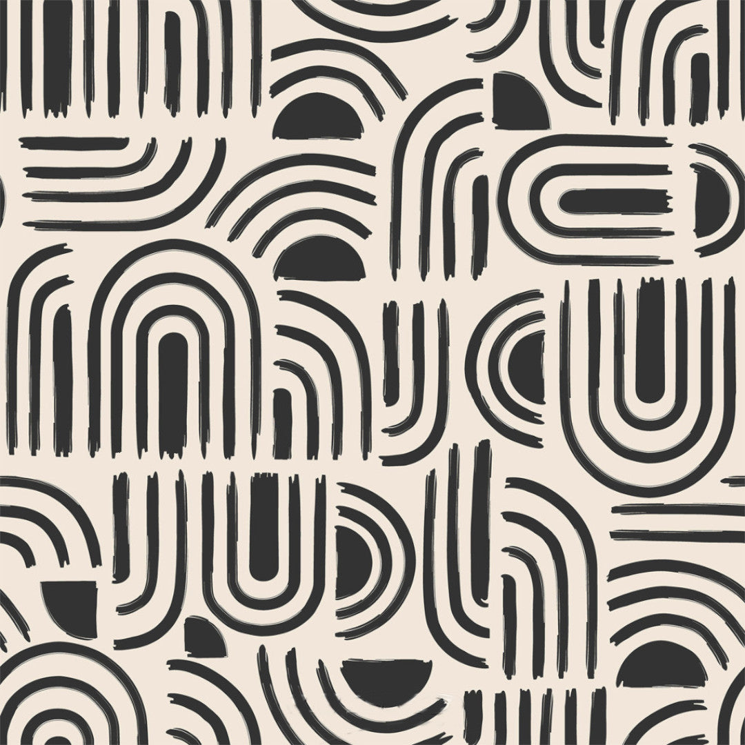 Närbild av Textilia Pandorine Svart - vaxduk med ett grafiskt mönster