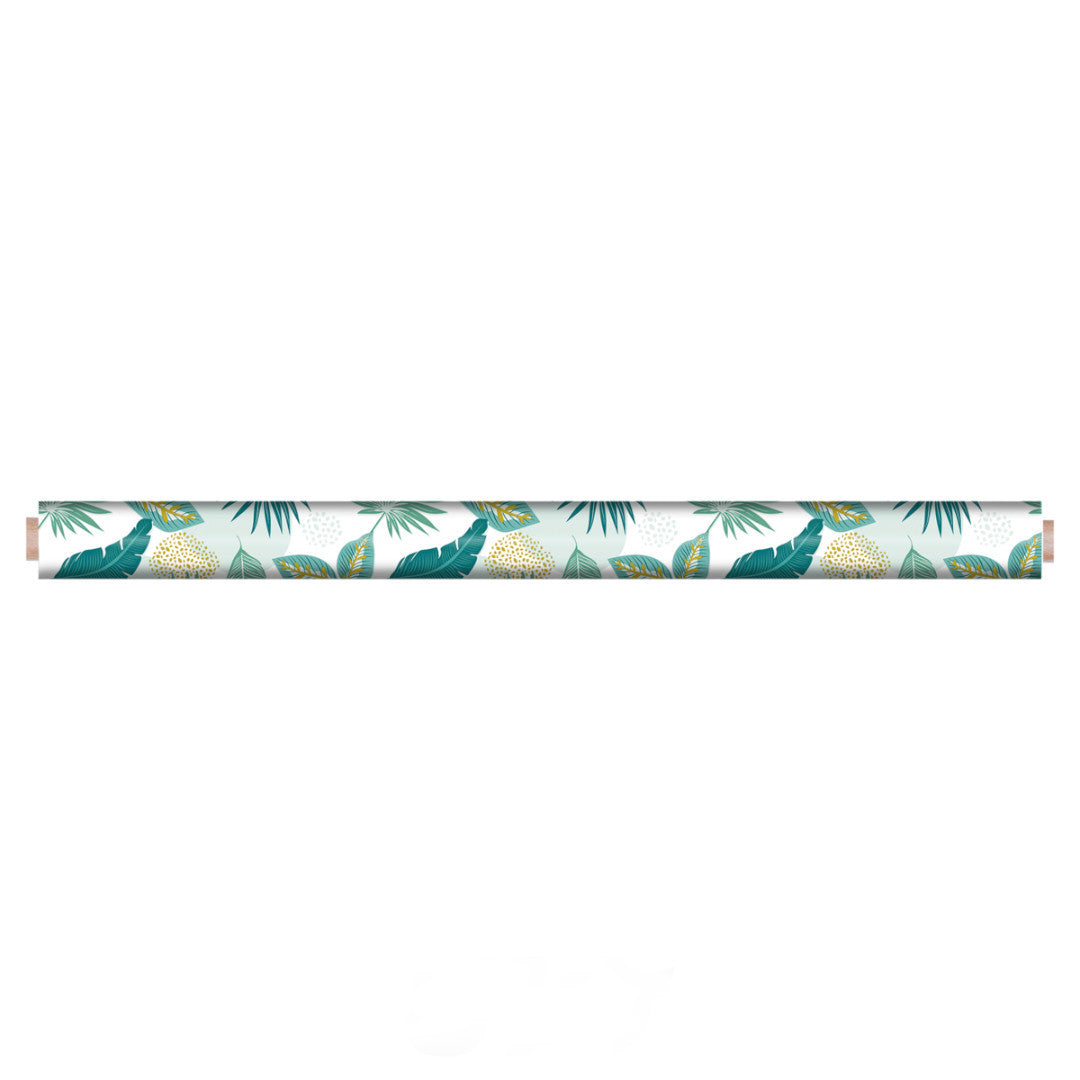 Textilia Plantania Blue - Vaxduk med olika blad i fräscha färger på rulle