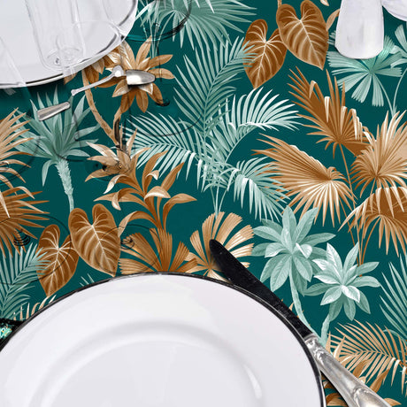 På dukat bord Textilia Riviera Green - Vaxduk med fina tropiska blad