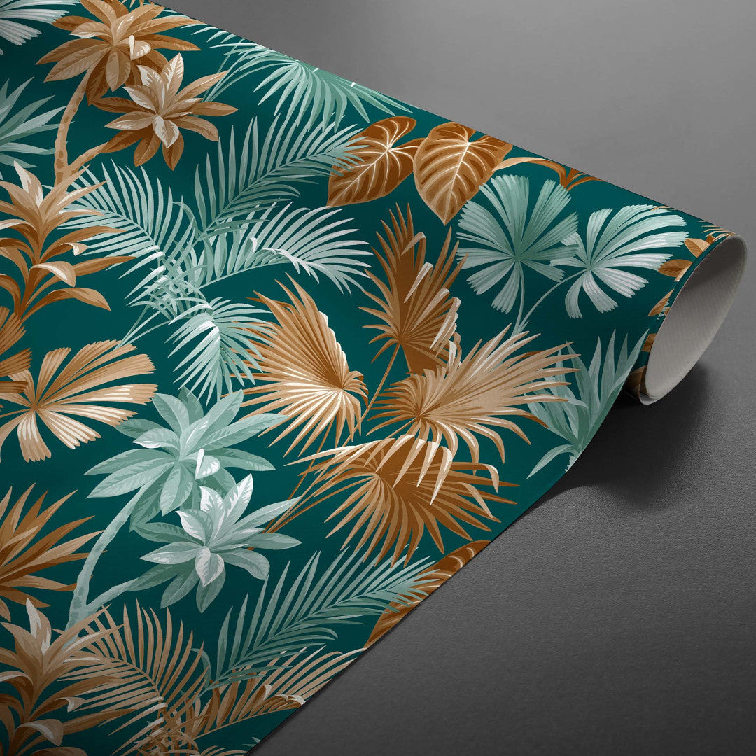 Textilia Riviera Green - Vaxduk med fina tropiska blad på rulle