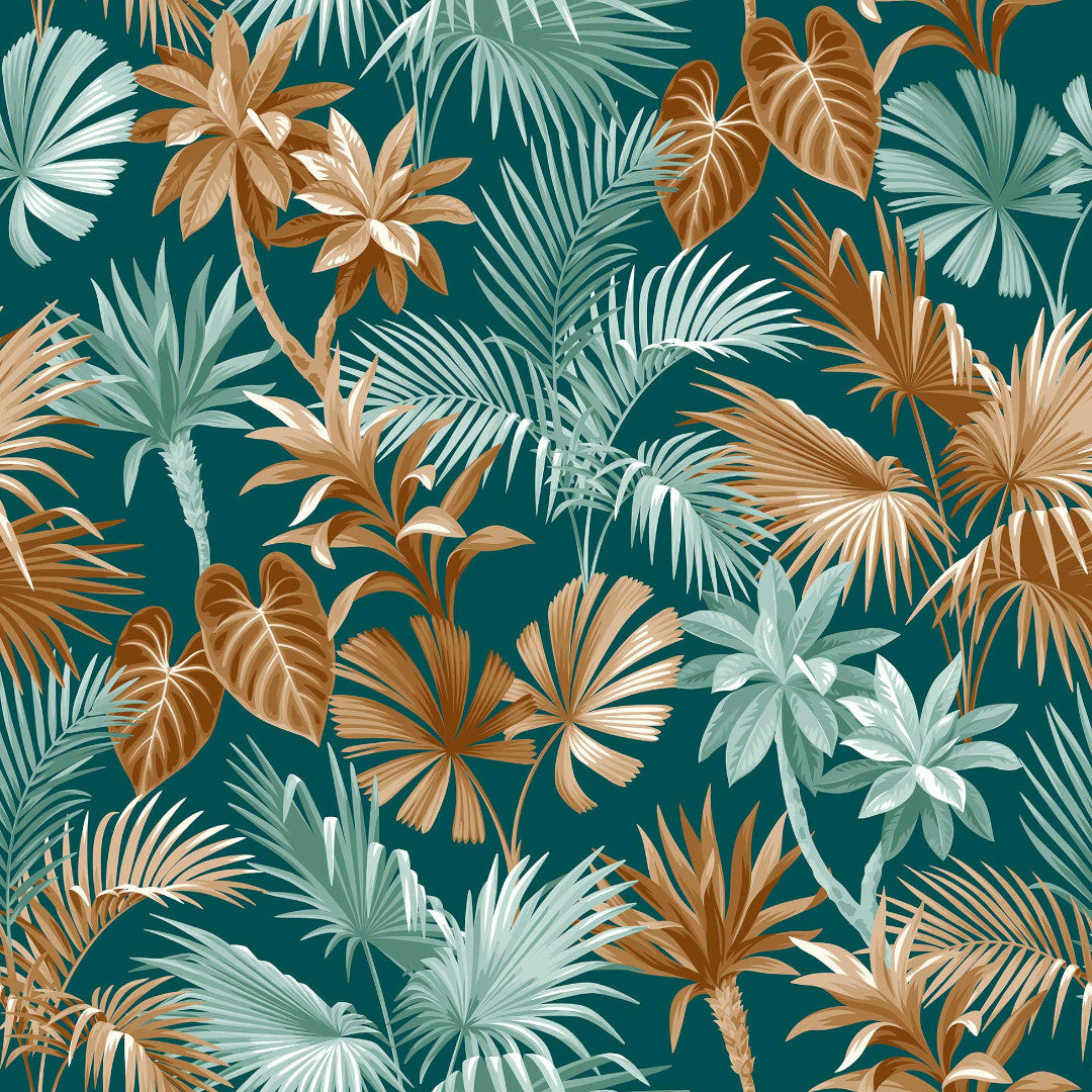 Närbils av Textilia Riviera Green - Vaxduk med fina tropiska blad