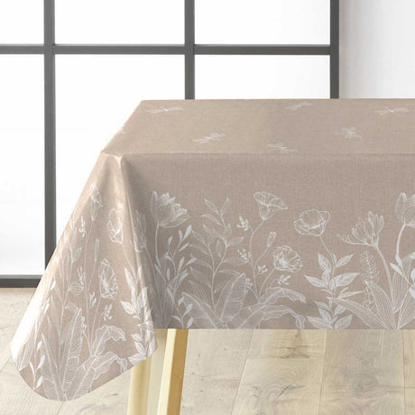 På bordet Textillia Fleurs White - Vaxduk i linnelook med vita blommor och trollsländor