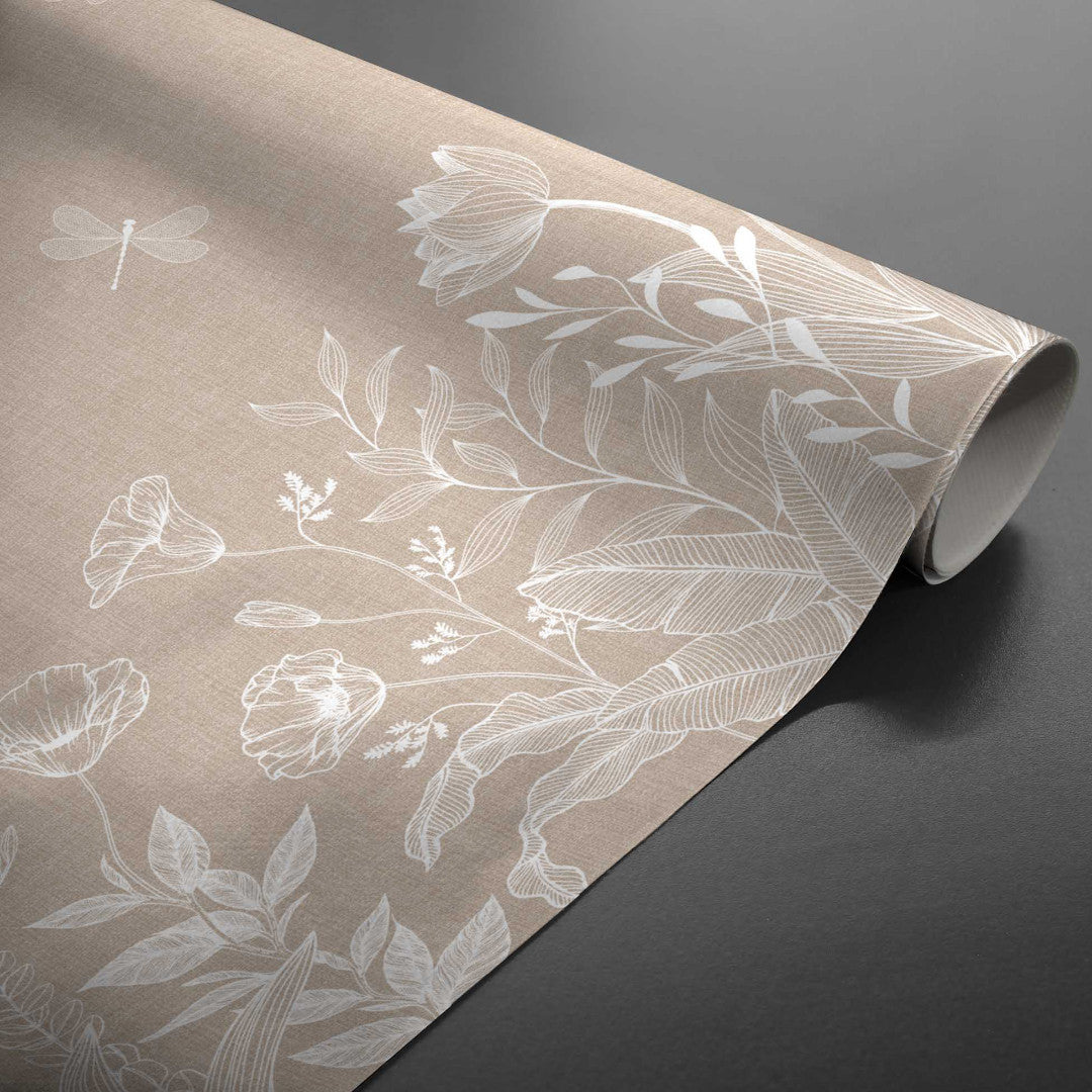 Hönbild av bordet Textillia Fleurs White - Vaxduk i linnelook