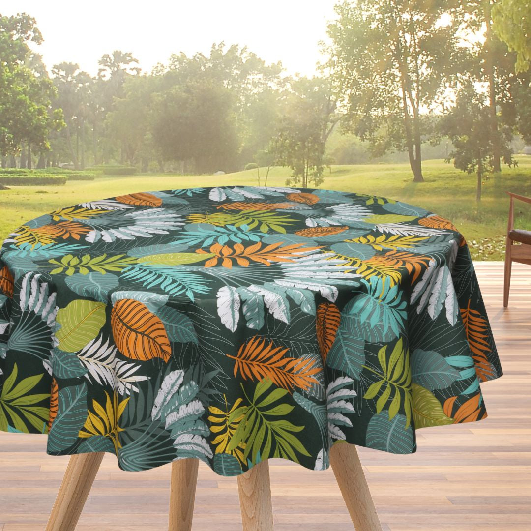 Textillia Panazio Dark - Rund vaxduk med tropiska blad
