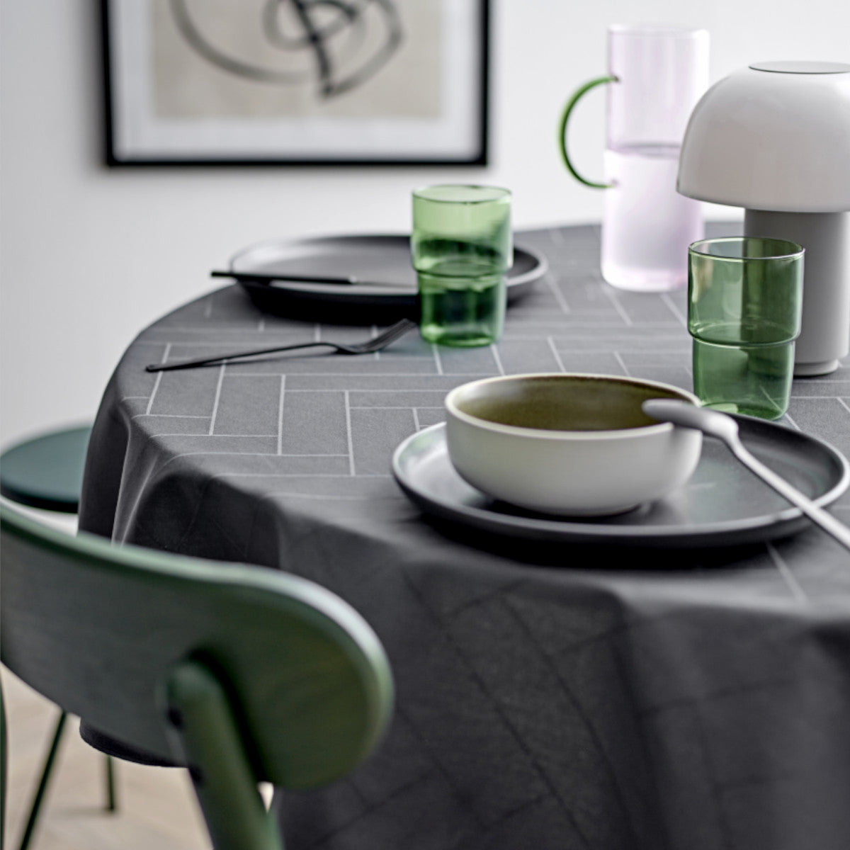 Rund textilvaxduk Södahl Tiles Ash mörkgrå