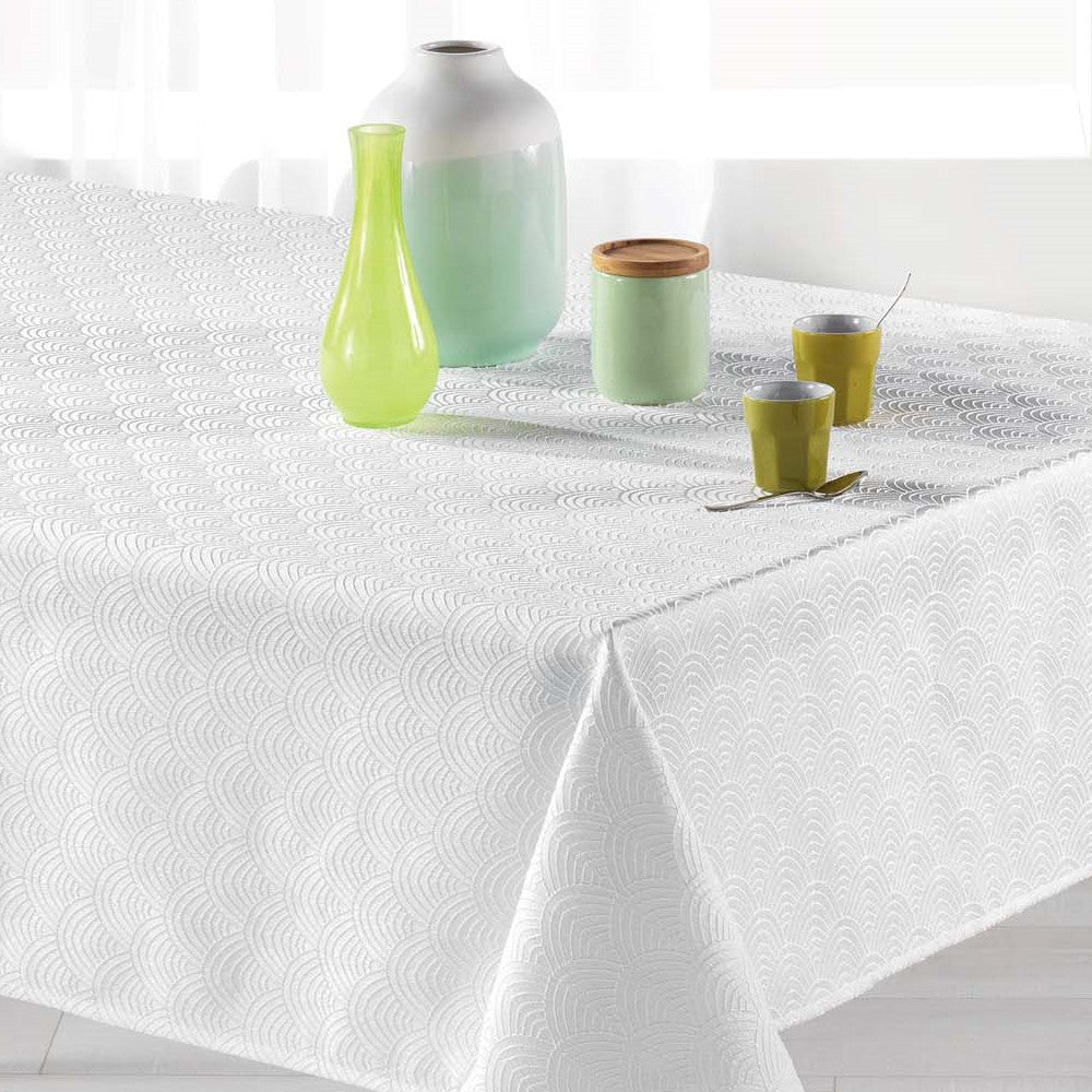 Tokio Jacquard Vit 140x300 cm – Damastduk med fläckskydd, närbild